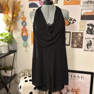 Alice + Olivia Black Beaded Halter Romper OS